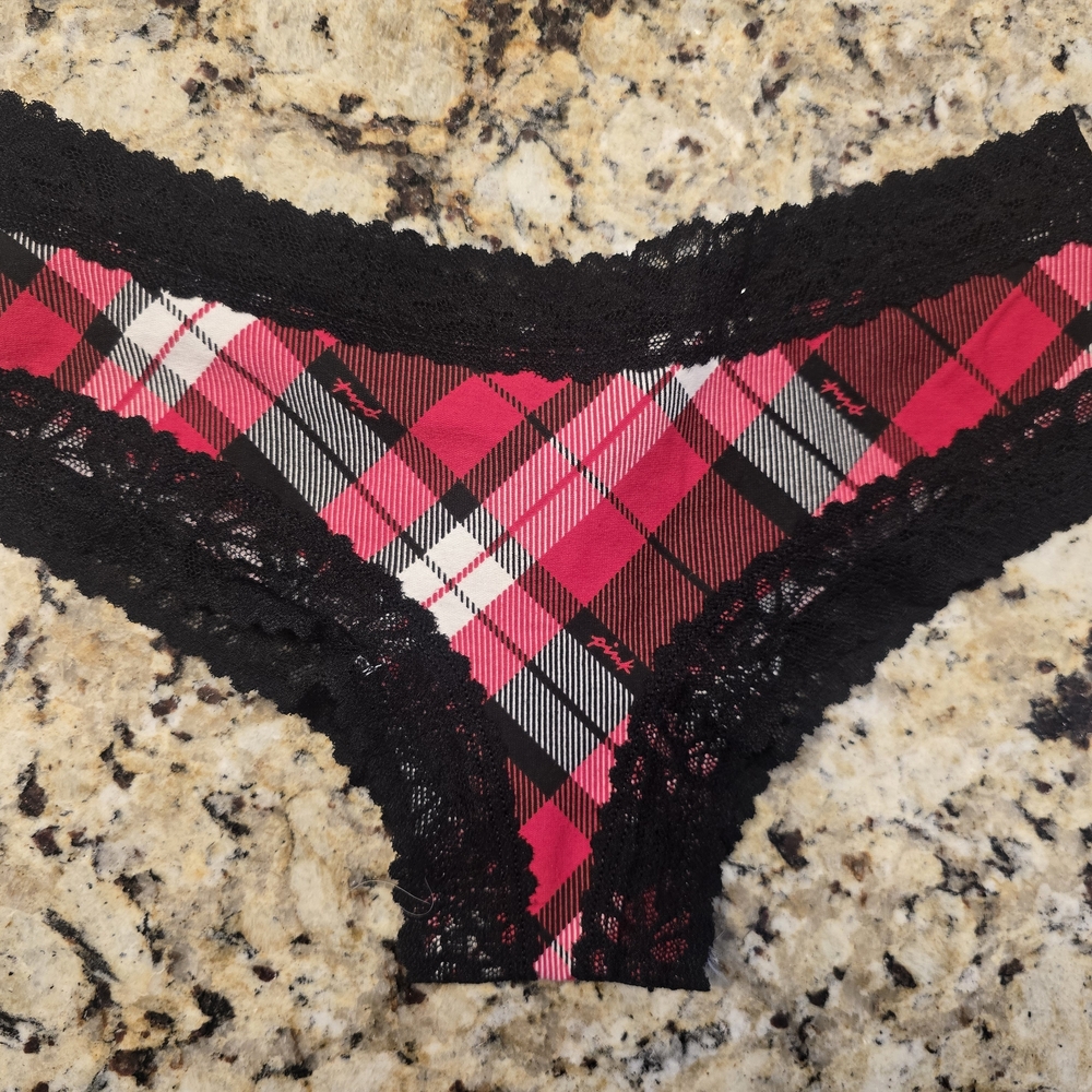 PINK Victoria's Secret Plaid Lace Panties - Red and Black